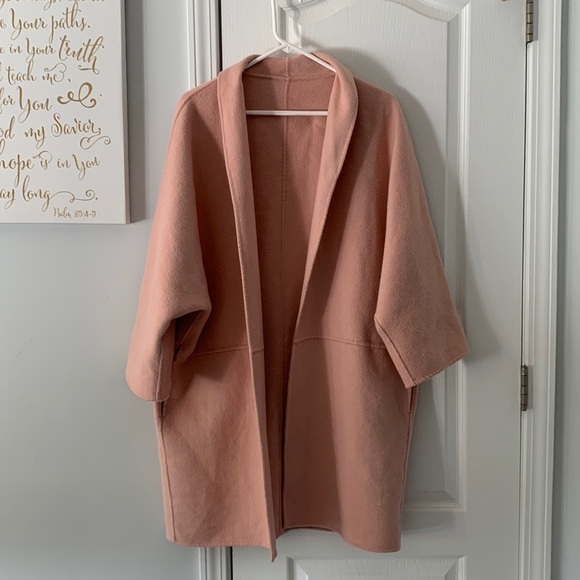 poncho with sleeves pink size small oversized pockets wool blend lagenlook gap‎ - Picture 2 of 10